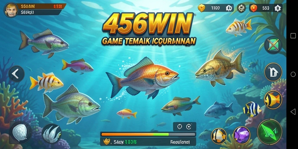 Tampilan screenshot menunjukkan aksi seru menembak ikan.