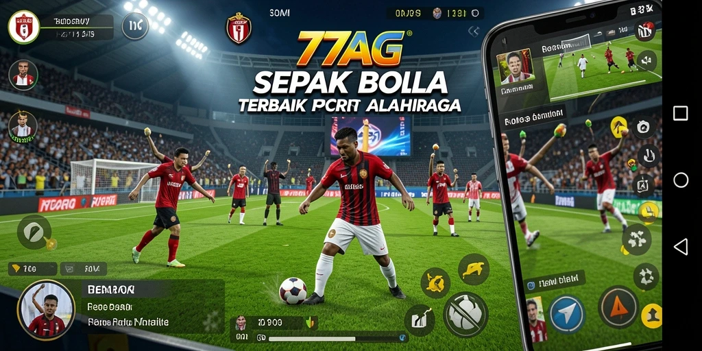 Screenshot dari gameplay 77AG menampilkan aksi seru pertandingan sepak bola.