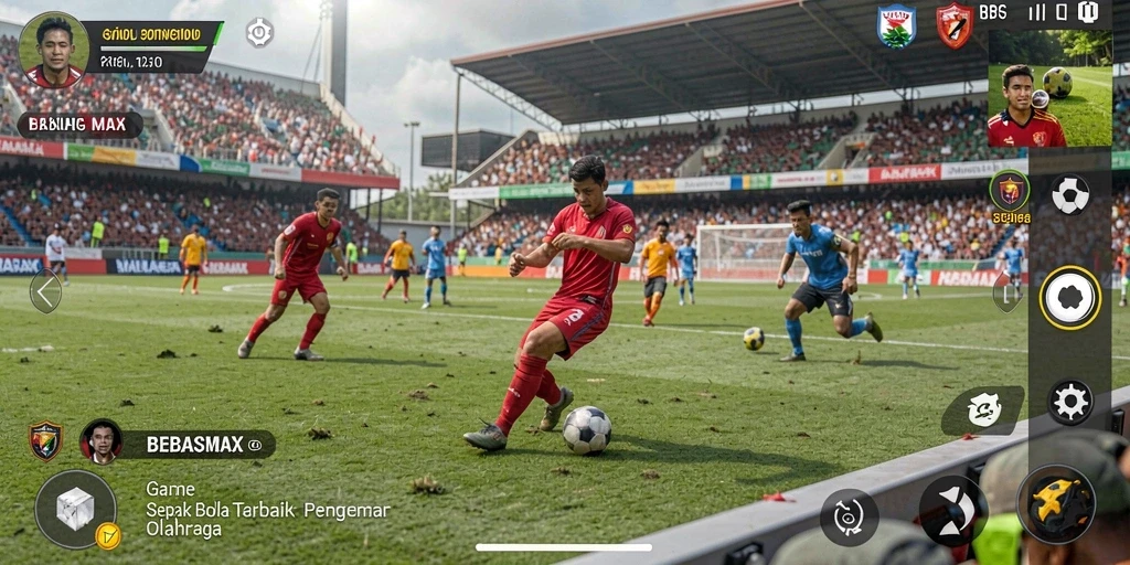 Tangkapan layar BEBASMAX menampilkan aksi seru permainan sepak bola.