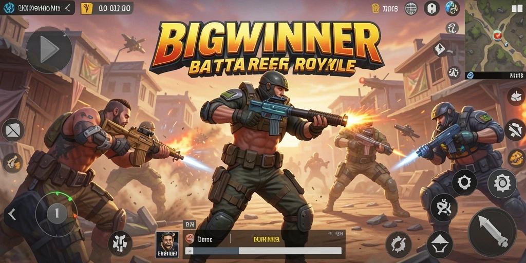 Screenshot gameplay epic dari BIGWINNER yang menunjukkan pertarungan Battle Royale.