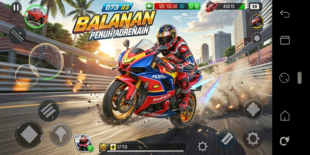 Tampilan menarik dari gameplay D73 saat balapan motor.