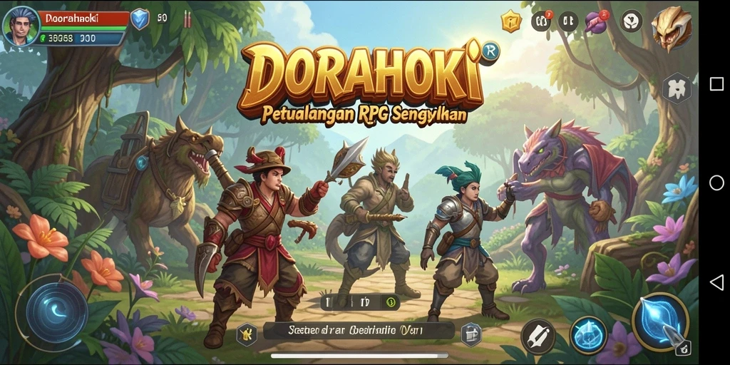 Tangkapan layar menunjukkan aksi pertarungan epik dalam DORAHOKI.
