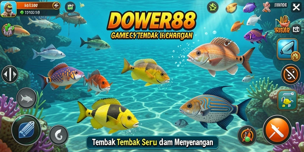 Tampilan gameplay seru dalam DOWER88 saat menembak ikan.