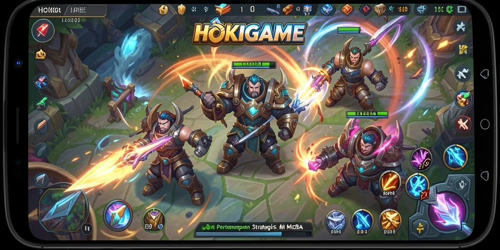 Screenshot gameplay HOKIGAME menampilkan aksi seru di arena pertempuran.