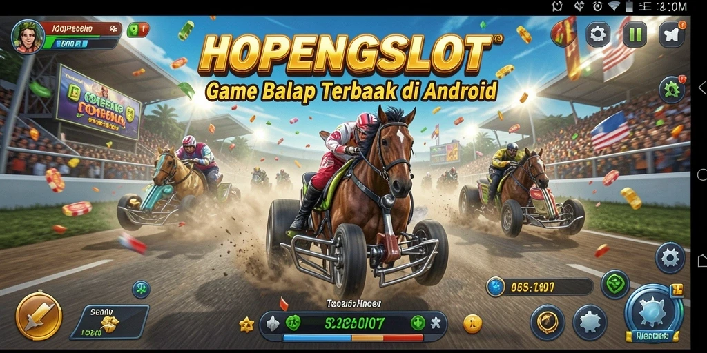 Screenshot HOPENGSLOT menampilkan balapan mendebarkan di trek yang menantang.