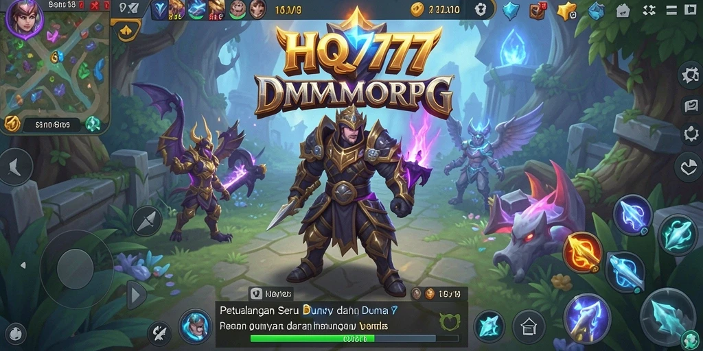 Tampilan gameplay HQ777 menampilkan pertarungan epik dalam dunia MMORPG yang luas.