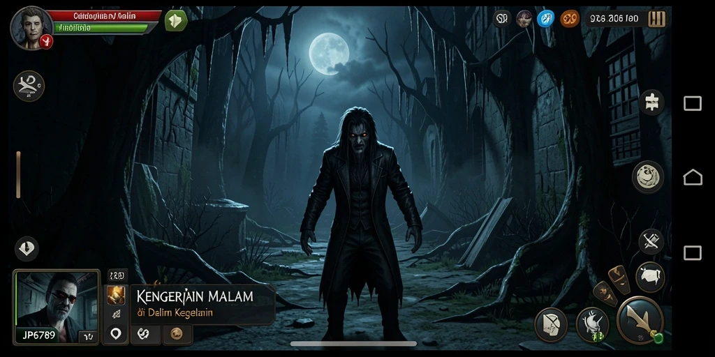 Screenshot gameplay JP6789 menampilkan adegan menegangkan di dalam kegelapan.