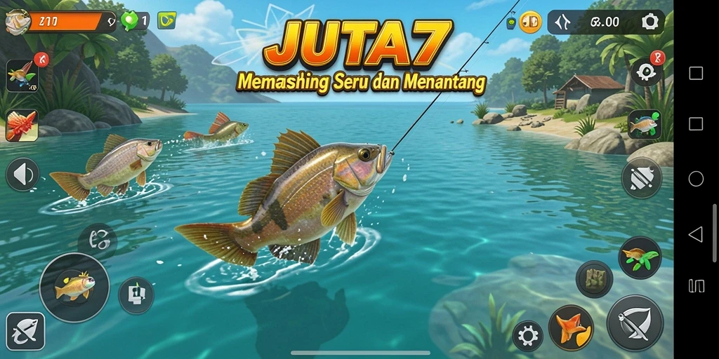 Gameplay memancing seru dalam JUTA7 dengan grafis menawan.