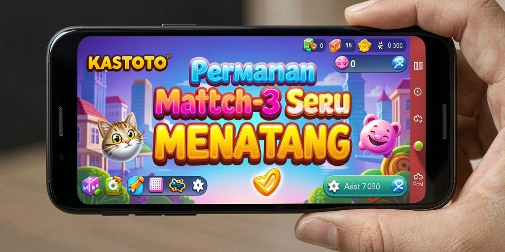 Screenshot KASTOTO menunjukkan gameplay Match-3 yang seru.
