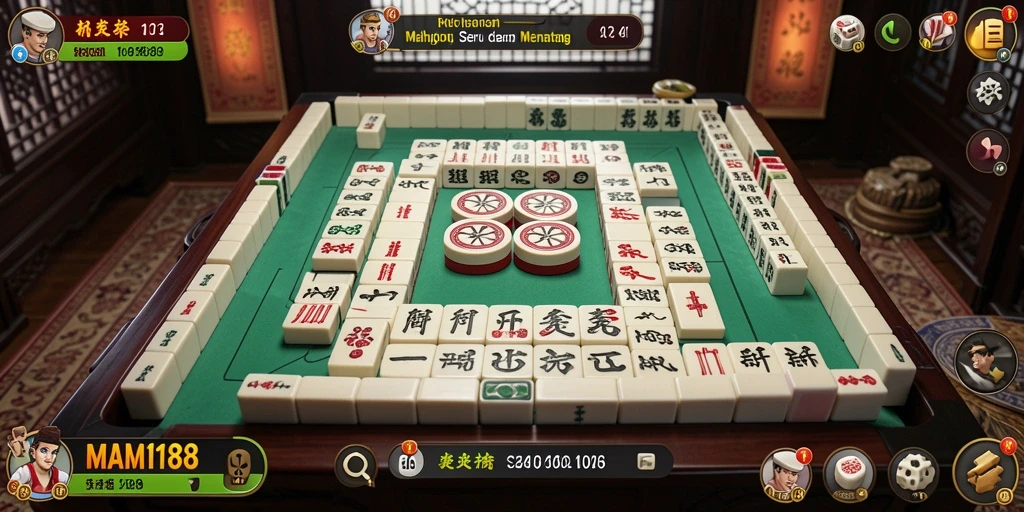 Screenshot MAMI188 menunjukkan gameplay Mahjong yang menarik dan interaktif.