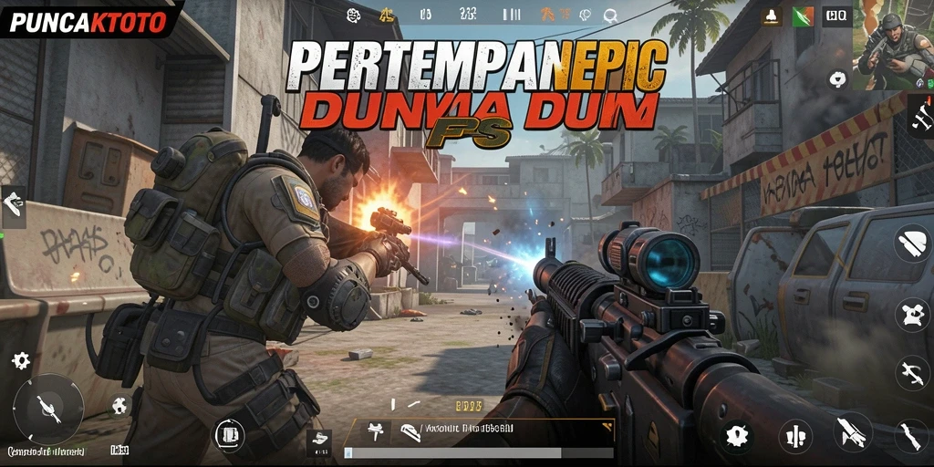 Tampilan gameplay PUNCAKTOTO yang mendebarkan di arena FPS.