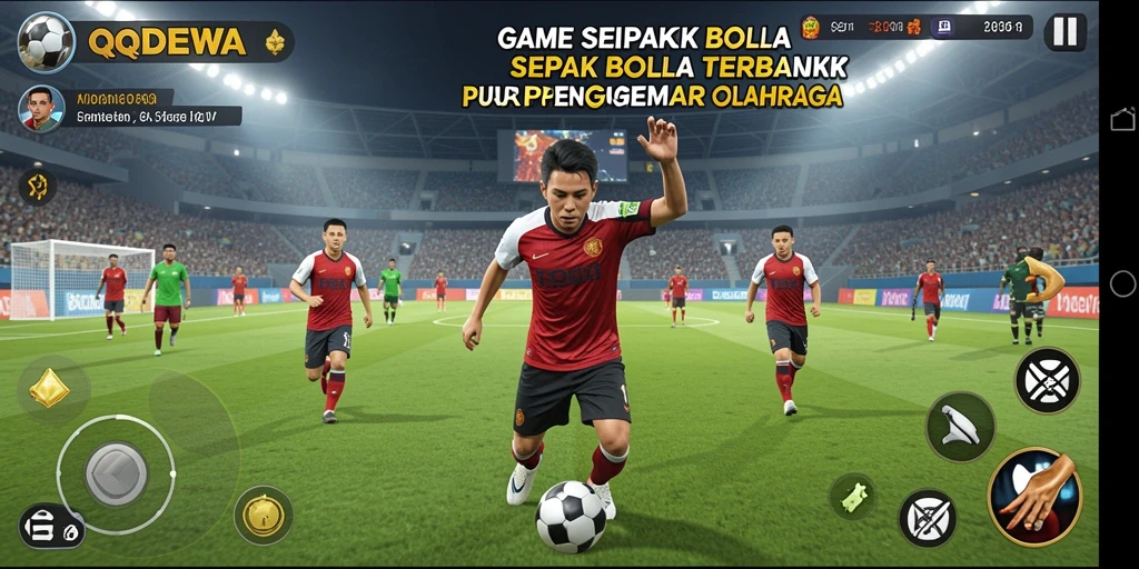 Screenshot gameplay QQDEWA menampilkan aksi sepak bola yang mendebarkan.