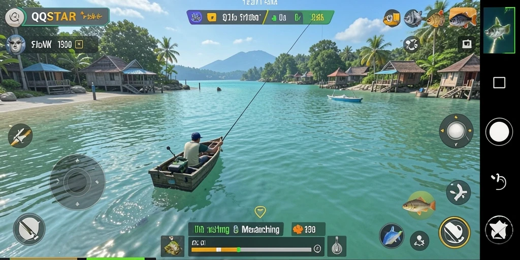 Screenshot gameplay QQSTAR menampilkan aksi memancing yang mendebarkan.