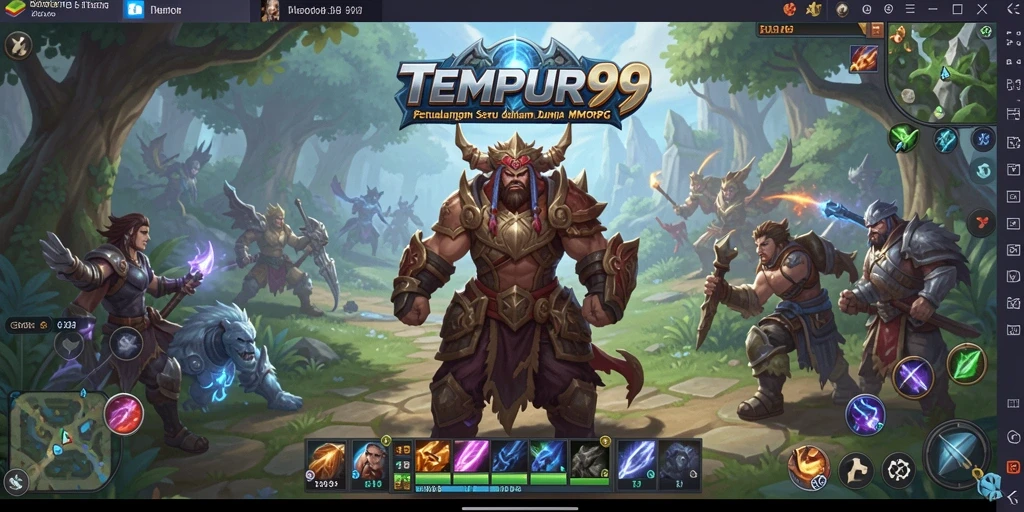 Screenshot TEMPUR99 menampilkan karakter bertarung dalam pertempuran epik di dunia fantasi.