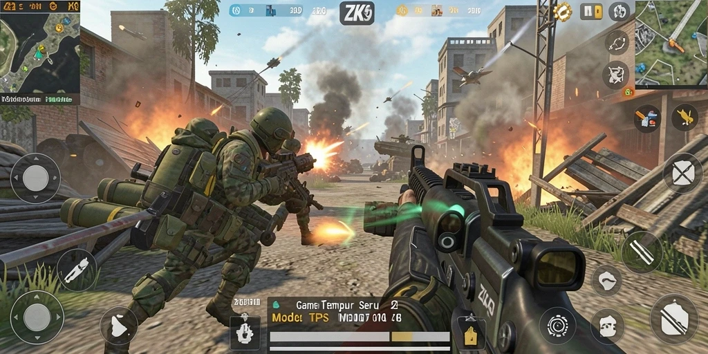 Screenshot gameplay ZK9 menampilkan aksi pertarungan yang mendebarkan.